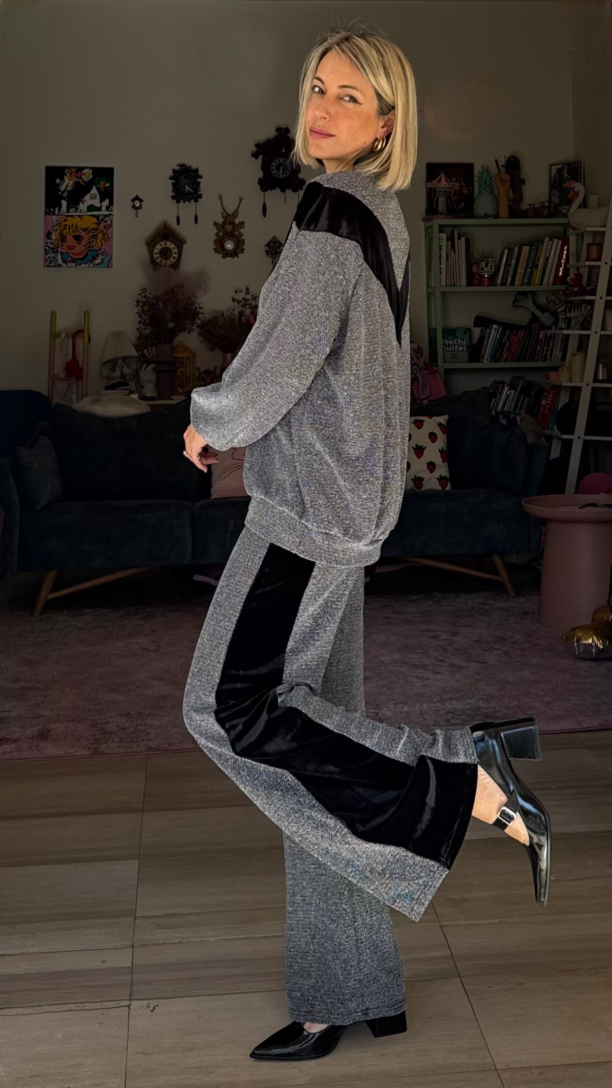 מכנסי סילבסטר מנצנץ - כסוף ושחור -